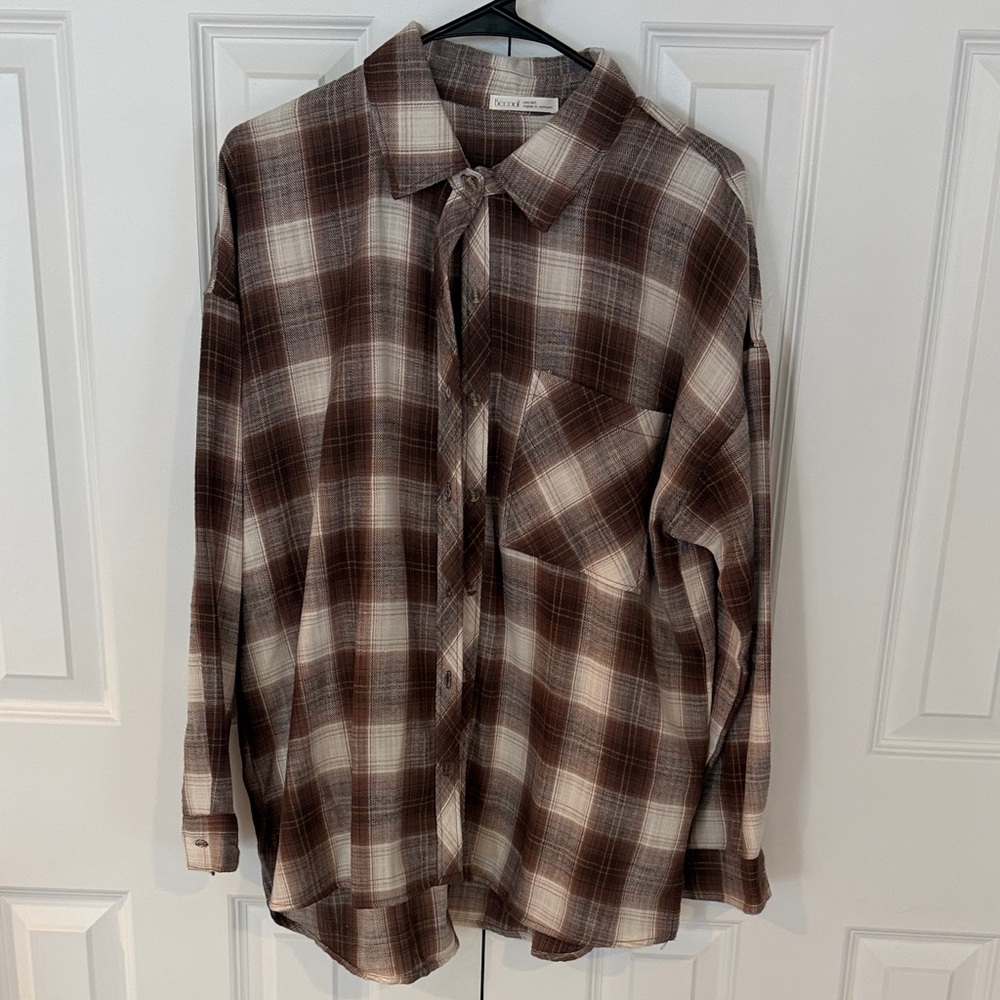 Brown Plaid Button-Up Shirt